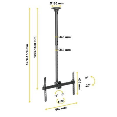Ceiling Screen Pole Mount TV Bracket 37" to 80"